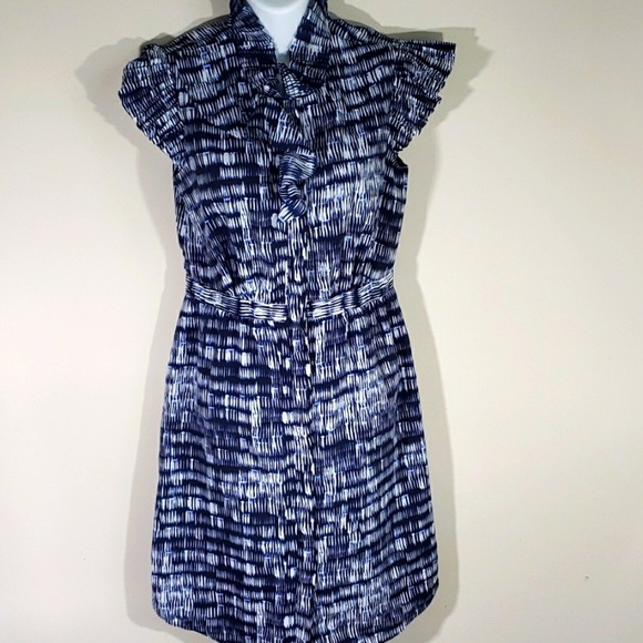 Banana Republic Blue/ White Dress w Pleats, Sz 0 - Picture 1 of 8